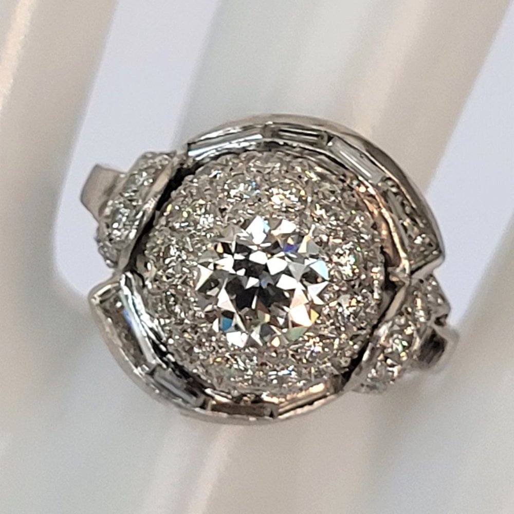 Vintage Platinum 2.52CTW F/VS Diamond Ball Dome Ring